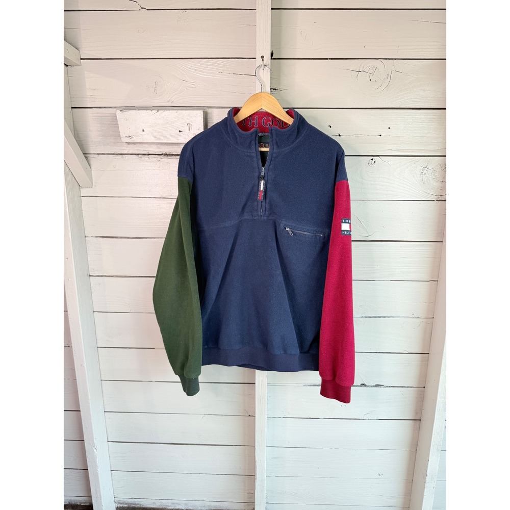 Vintage Tommy Hilfiger Colorblock Fleece Quarter Zip Pullover Mens Large Navy